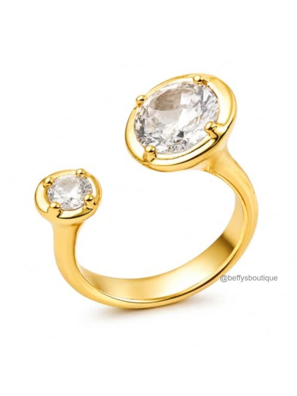 14K Gold Plated Adjustable Open Band Statement Ring with Cubic Zirconia